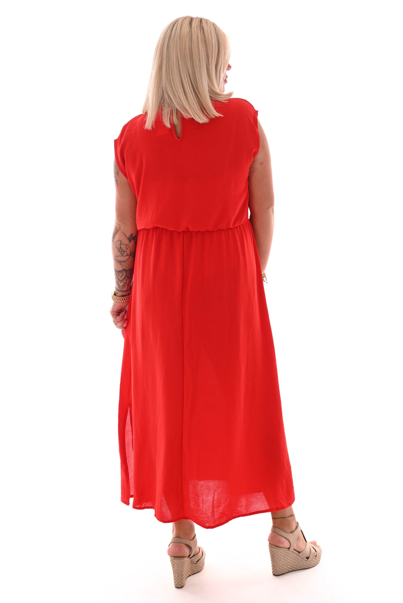 Rosalin | Langes Kleid mit Taschen uni rot