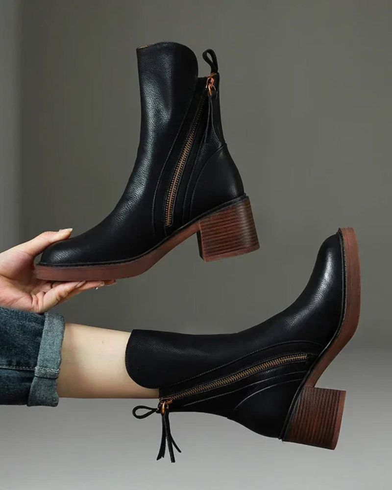 Belle boots | Garciel – Schwarze Lederstiefeletten mit bequemem Absatz, elegant und zeitlos\