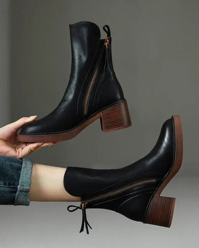Belle boots | Garciel – Schwarze Lederstiefeletten mit bequemem Absatz, elegant und zeitlos\