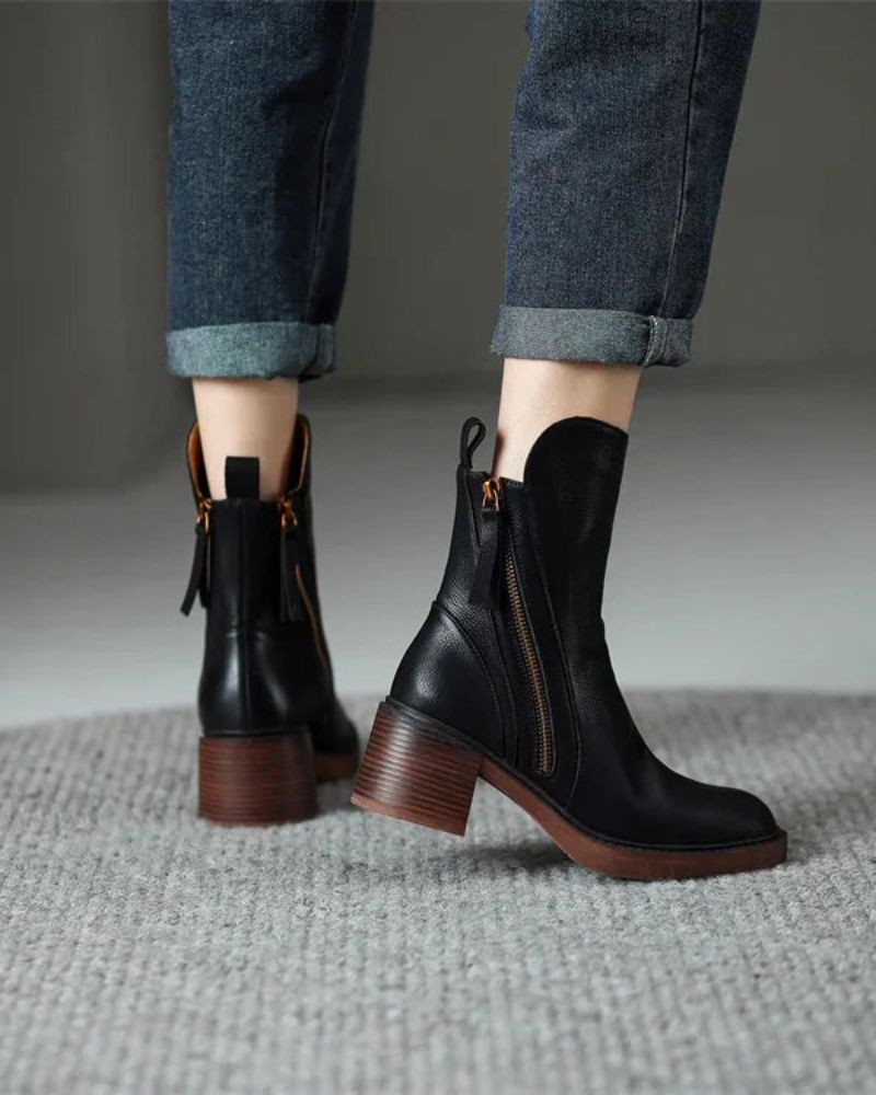 Belle boots | Garciel – Schwarze Lederstiefeletten mit bequemem Absatz, elegant und zeitlos\
