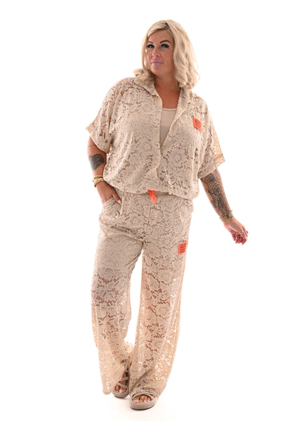 Lucia | Zweiteiliges Set mit Spitzenapplikation beige