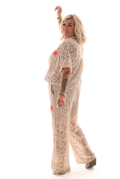 Lucia | Zweiteiliges Set mit Spitzenapplikation beige