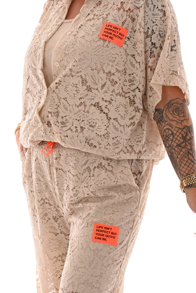 Lucia | Zweiteiliges Set mit Spitzenapplikation beige