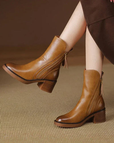 Belle boots | Garciel – Schwarze Lederstiefeletten mit bequemem Absatz, elegant und zeitlos\