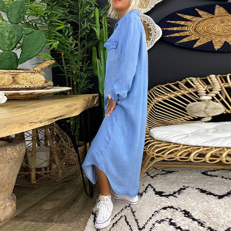 Lina | Langärmiges Maxikleid aus Denim