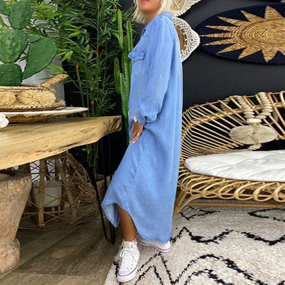 Lina | Langärmiges Maxikleid aus Denim