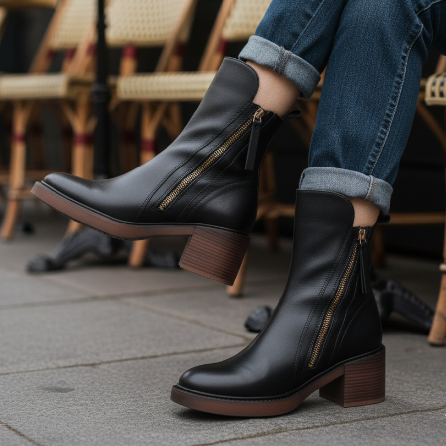 Belle boots | Garciel – Schwarze Lederstiefeletten mit bequemem Absatz, elegant und zeitlos\