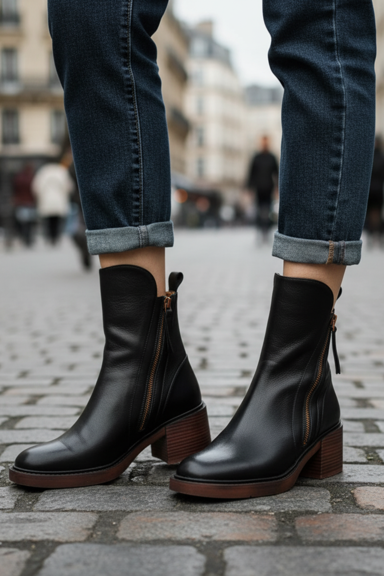 Belle boots | Garciel – Schwarze Lederstiefeletten mit bequemem Absatz, elegant und zeitlos\