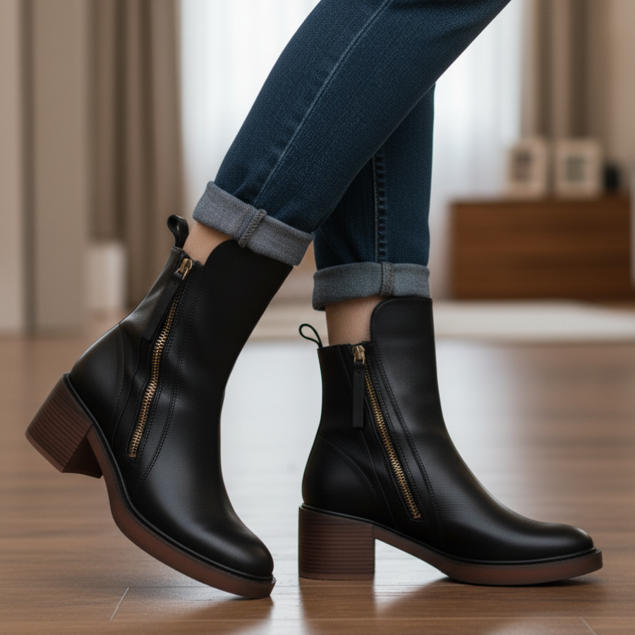 Belle boots | Garciel – Schwarze Lederstiefeletten mit bequemem Absatz, elegant und zeitlos\