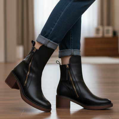 Belle boots | Garciel – Schwarze Lederstiefeletten mit bequemem Absatz, elegant und zeitlos\