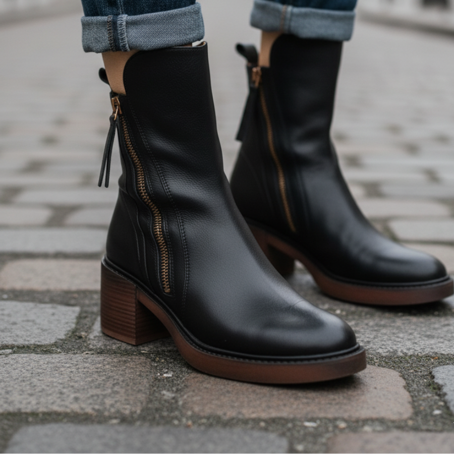 Belle boots | Garciel – Schwarze Lederstiefeletten mit bequemem Absatz, elegant und zeitlos\