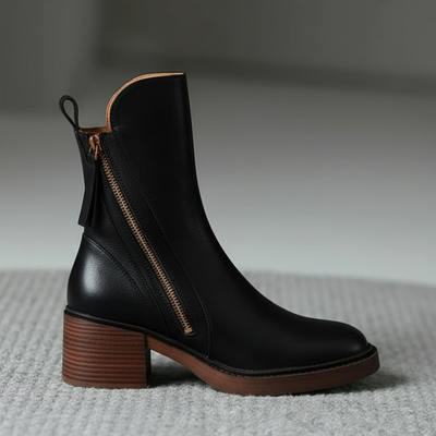 Belle boots | Garciel – Schwarze Lederstiefeletten mit bequemem Absatz, elegant und zeitlos\