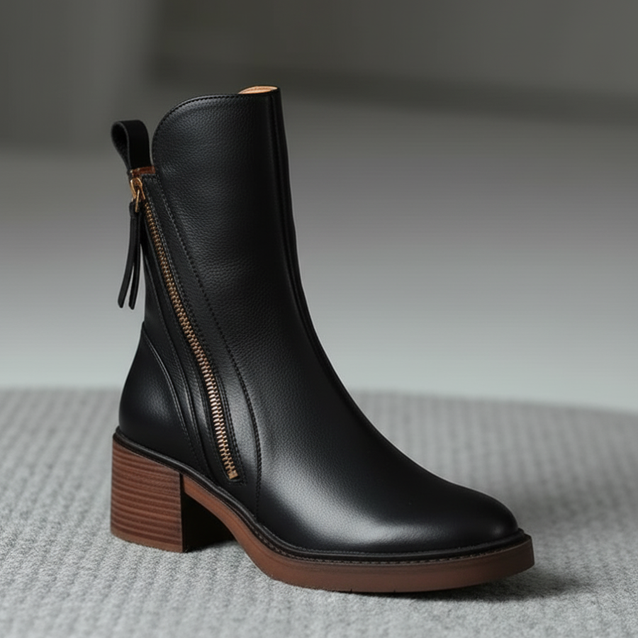 Belle boots | Garciel – Schwarze Lederstiefeletten mit bequemem Absatz, elegant und zeitlos\