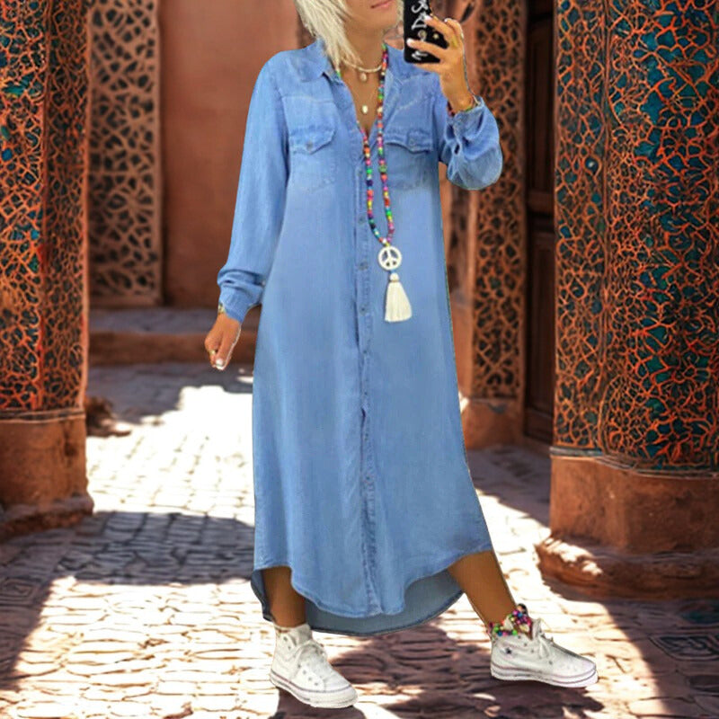 Lina | Langärmiges Maxikleid aus Denim
